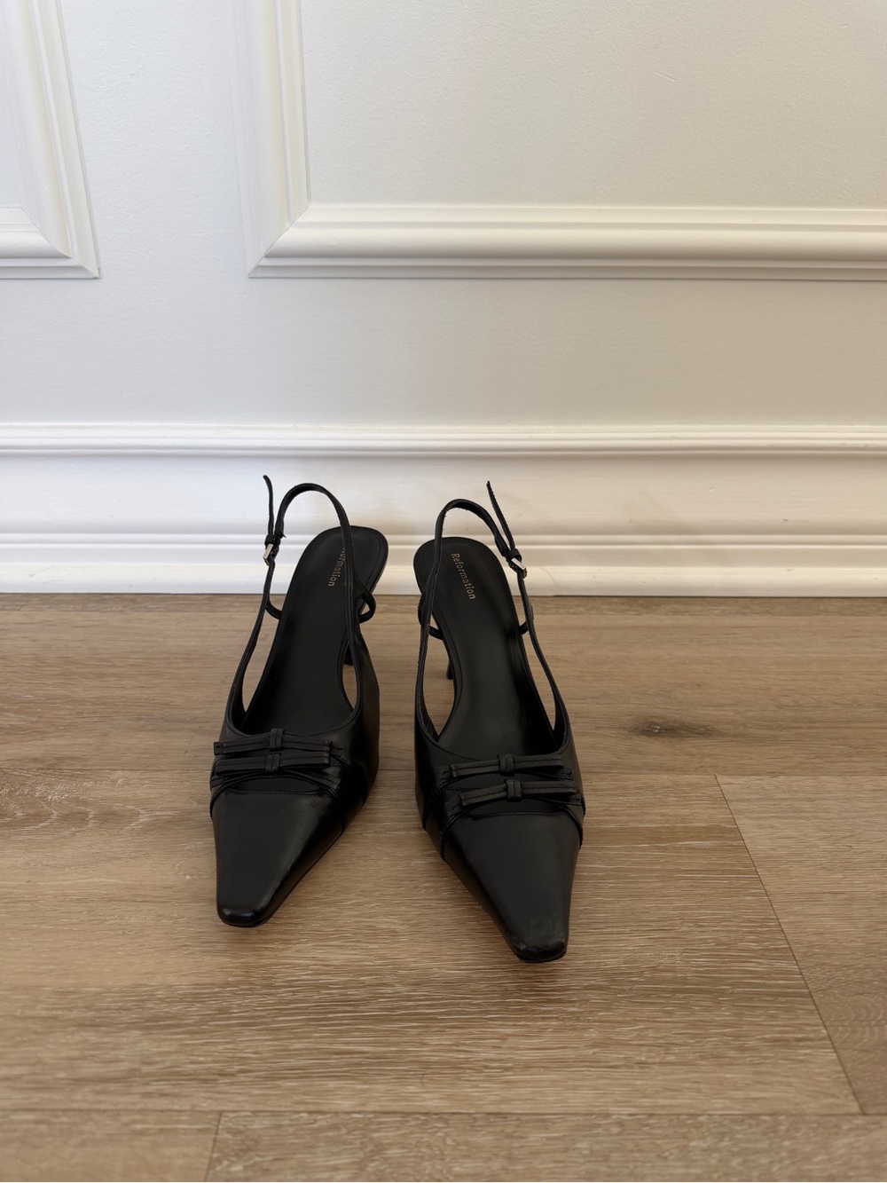 NEW Reformation Noreen Black Bowed Slingback Kitten Heel - Size 8 - Picture 2 of 4